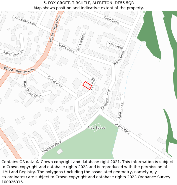 5, FOX CROFT, TIBSHELF, ALFRETON, DE55 5QR: Location map and indicative extent of plot