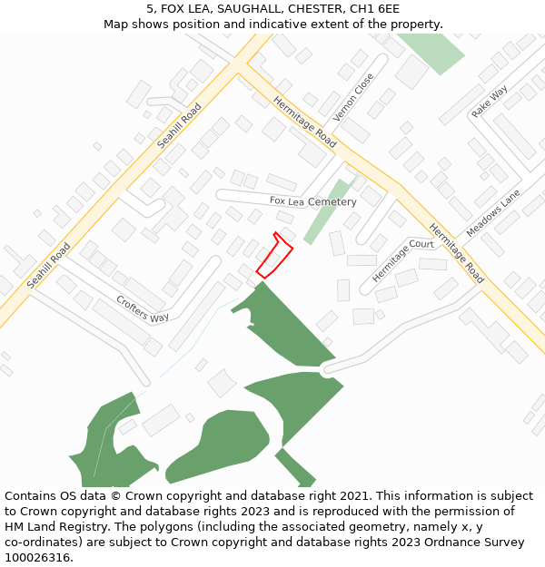 5, FOX LEA, SAUGHALL, CHESTER, CH1 6EE: Location map and indicative extent of plot