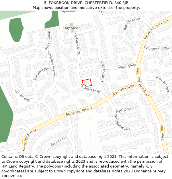 5, FOXBROOK DRIVE, CHESTERFIELD, S40 3JR: Location map and indicative extent of plot