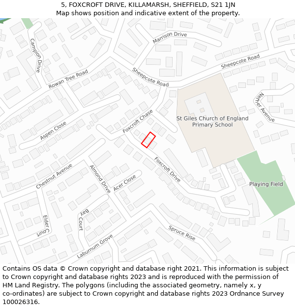 5, FOXCROFT DRIVE, KILLAMARSH, SHEFFIELD, S21 1JN: Location map and indicative extent of plot