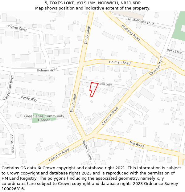 5, FOXES LOKE, AYLSHAM, NORWICH, NR11 6DP: Location map and indicative extent of plot