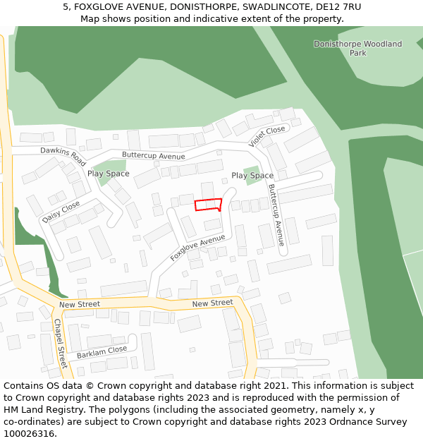 5, FOXGLOVE AVENUE, DONISTHORPE, SWADLINCOTE, DE12 7RU: Location map and indicative extent of plot