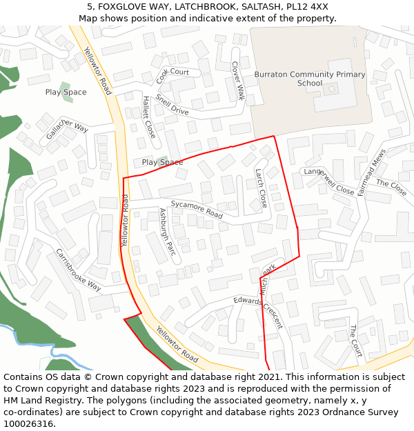 5, FOXGLOVE WAY, LATCHBROOK, SALTASH, PL12 4XX: Location map and indicative extent of plot