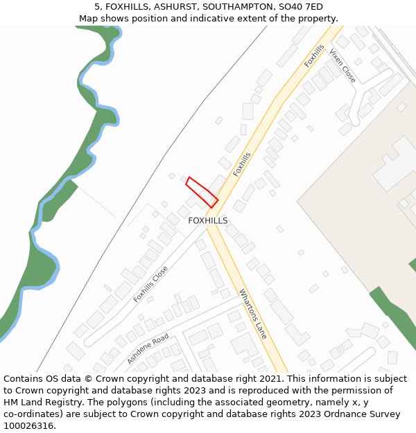 5, FOXHILLS, ASHURST, SOUTHAMPTON, SO40 7ED: Location map and indicative extent of plot