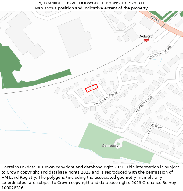 5, FOXMIRE GROVE, DODWORTH, BARNSLEY, S75 3TT: Location map and indicative extent of plot