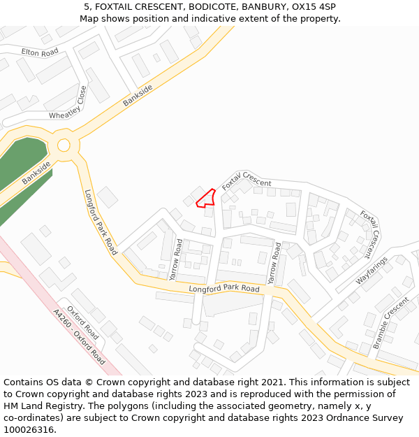 5, FOXTAIL CRESCENT, BODICOTE, BANBURY, OX15 4SP: Location map and indicative extent of plot