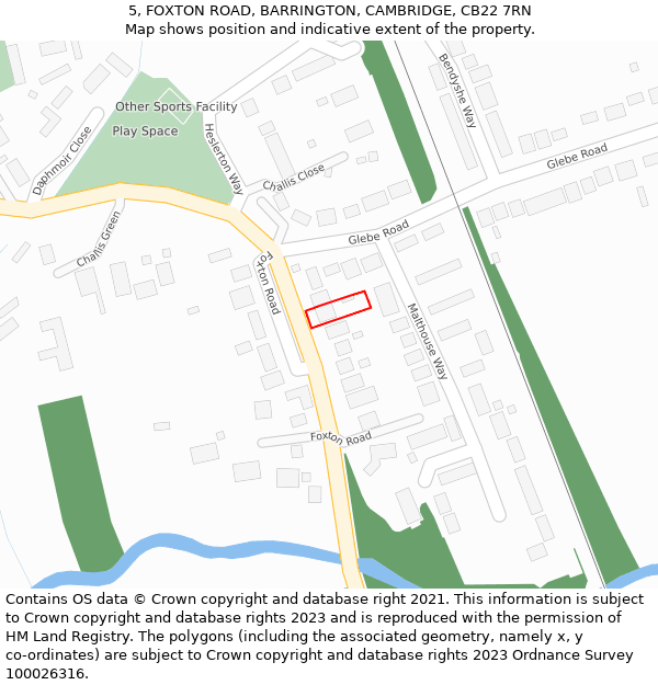 5, FOXTON ROAD, BARRINGTON, CAMBRIDGE, CB22 7RN: Location map and indicative extent of plot