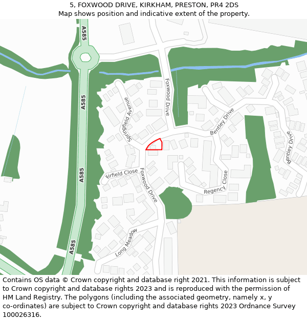 5, FOXWOOD DRIVE, KIRKHAM, PRESTON, PR4 2DS: Location map and indicative extent of plot
