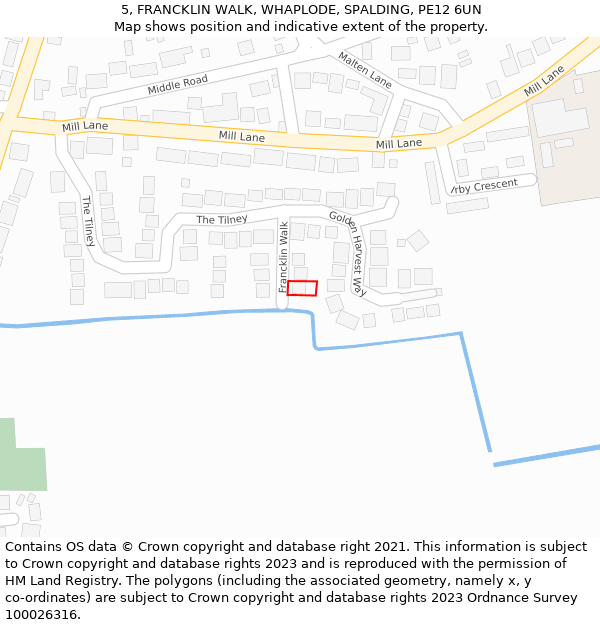 5, FRANCKLIN WALK, WHAPLODE, SPALDING, PE12 6UN: Location map and indicative extent of plot