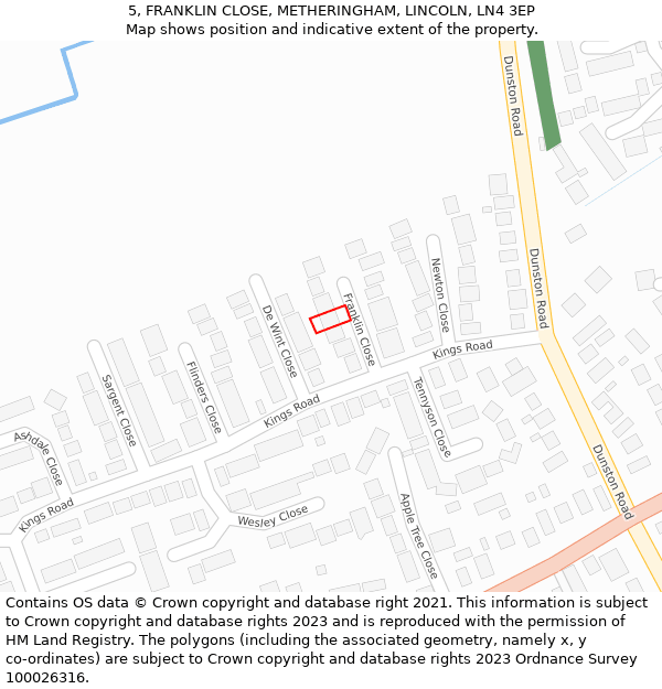 5, FRANKLIN CLOSE, METHERINGHAM, LINCOLN, LN4 3EP: Location map and indicative extent of plot