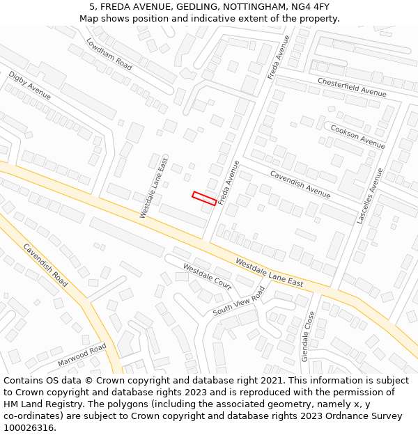 5, FREDA AVENUE, GEDLING, NOTTINGHAM, NG4 4FY: Location map and indicative extent of plot