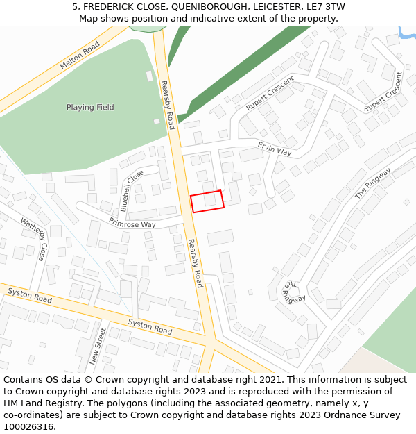 5, FREDERICK CLOSE, QUENIBOROUGH, LEICESTER, LE7 3TW: Location map and indicative extent of plot