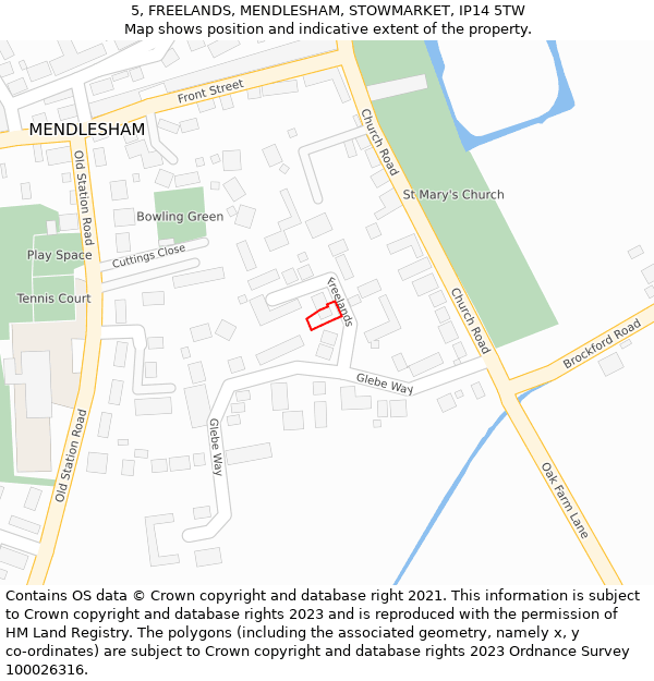 5, FREELANDS, MENDLESHAM, STOWMARKET, IP14 5TW: Location map and indicative extent of plot