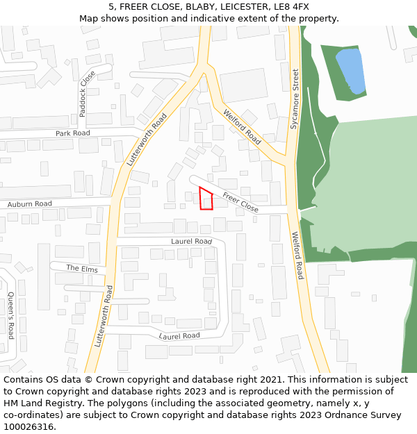 5, FREER CLOSE, BLABY, LEICESTER, LE8 4FX: Location map and indicative extent of plot