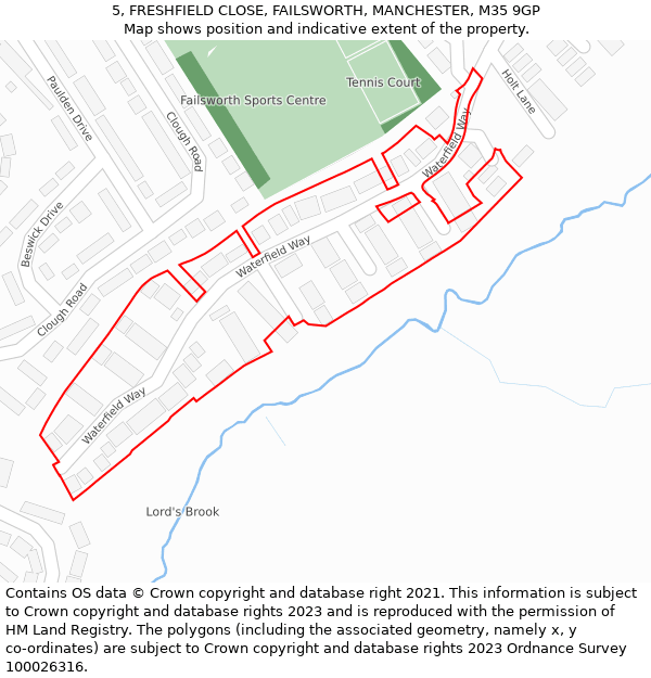 5, FRESHFIELD CLOSE, FAILSWORTH, MANCHESTER, M35 9GP: Location map and indicative extent of plot