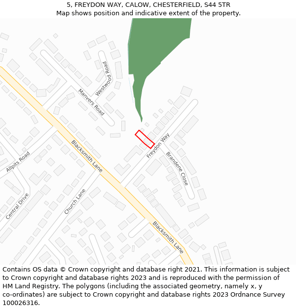 5, FREYDON WAY, CALOW, CHESTERFIELD, S44 5TR: Location map and indicative extent of plot