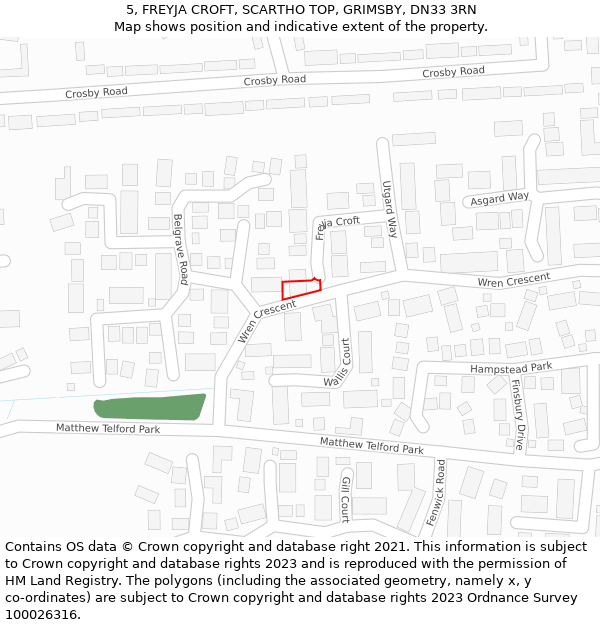 5, FREYJA CROFT, SCARTHO TOP, GRIMSBY, DN33 3RN: Location map and indicative extent of plot