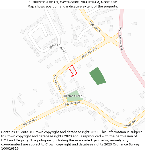 5, FRIESTON ROAD, CAYTHORPE, GRANTHAM, NG32 3BX: Location map and indicative extent of plot