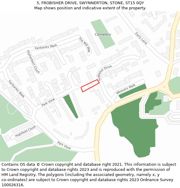 5, FROBISHER DRIVE, SWYNNERTON, STONE, ST15 0QY: Location map and indicative extent of plot