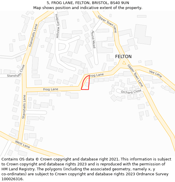 5, FROG LANE, FELTON, BRISTOL, BS40 9UN: Location map and indicative extent of plot