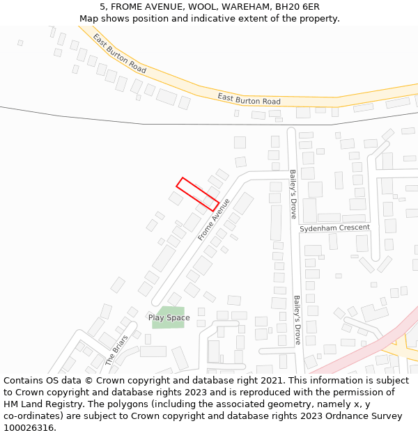 5, FROME AVENUE, WOOL, WAREHAM, BH20 6ER: Location map and indicative extent of plot