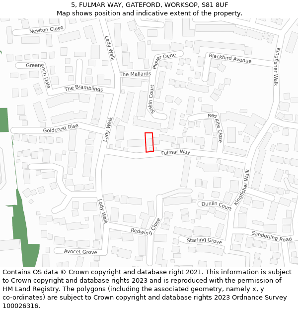 5, FULMAR WAY, GATEFORD, WORKSOP, S81 8UF: Location map and indicative extent of plot