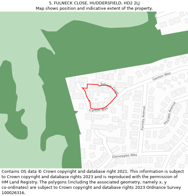 5, FULNECK CLOSE, HUDDERSFIELD, HD2 2LJ: Location map and indicative extent of plot