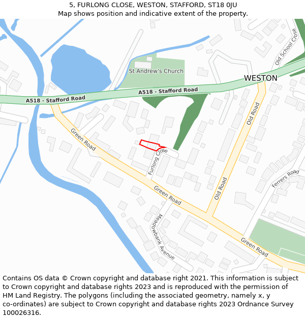 5, FURLONG CLOSE, WESTON, STAFFORD, ST18 0JU: Location map and indicative extent of plot