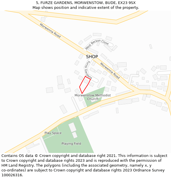 5, FURZE GARDENS, MORWENSTOW, BUDE, EX23 9SX: Location map and indicative extent of plot