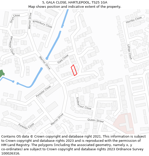 5, GALA CLOSE, HARTLEPOOL, TS25 1GA: Location map and indicative extent of plot