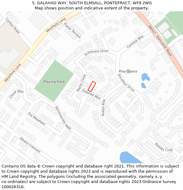 5, GALAHAD WAY, SOUTH ELMSALL, PONTEFRACT, WF9 2WG: Location map and indicative extent of plot