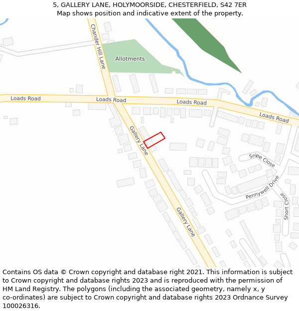 5, GALLERY LANE, HOLYMOORSIDE, CHESTERFIELD, S42 7ER: Location map and indicative extent of plot