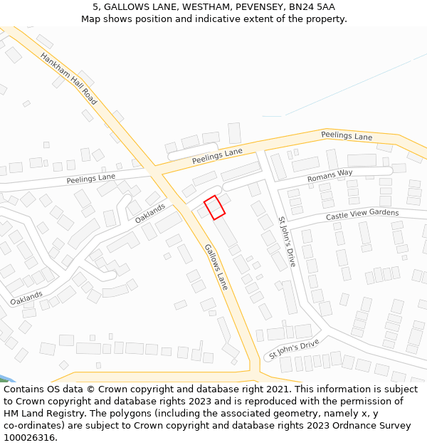 5, GALLOWS LANE, WESTHAM, PEVENSEY, BN24 5AA: Location map and indicative extent of plot