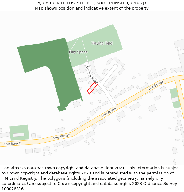 5, GARDEN FIELDS, STEEPLE, SOUTHMINSTER, CM0 7JY: Location map and indicative extent of plot