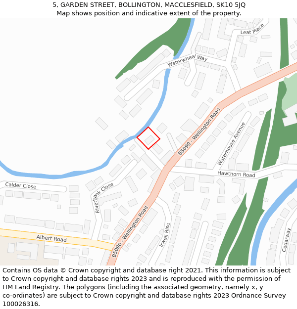 5, GARDEN STREET, BOLLINGTON, MACCLESFIELD, SK10 5JQ: Location map and indicative extent of plot
