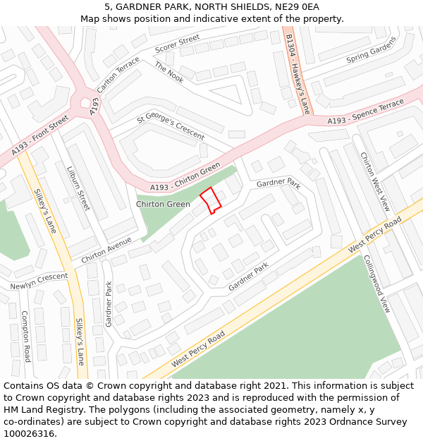 5, GARDNER PARK, NORTH SHIELDS, NE29 0EA: Location map and indicative extent of plot