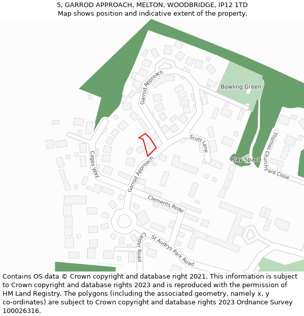 5, GARROD APPROACH, MELTON, WOODBRIDGE, IP12 1TD: Location map and indicative extent of plot