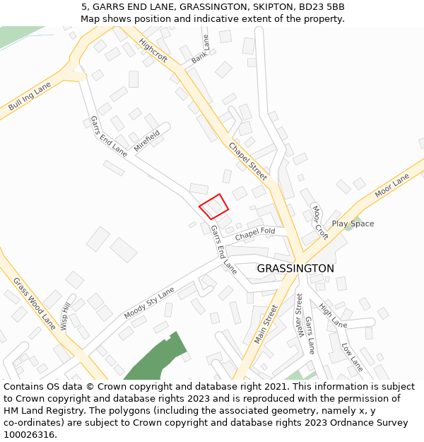 5, GARRS END LANE, GRASSINGTON, SKIPTON, BD23 5BB: Location map and indicative extent of plot