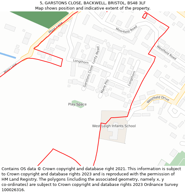 5, GARSTONS CLOSE, BACKWELL, BRISTOL, BS48 3LF: Location map and indicative extent of plot