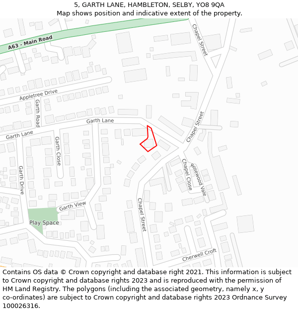 5, GARTH LANE, HAMBLETON, SELBY, YO8 9QA: Location map and indicative extent of plot