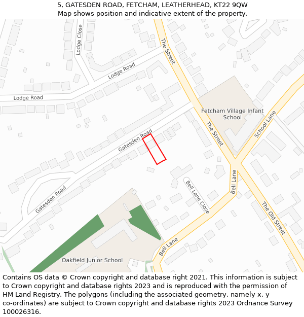 5, GATESDEN ROAD, FETCHAM, LEATHERHEAD, KT22 9QW: Location map and indicative extent of plot