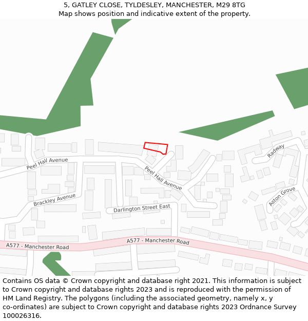 5, GATLEY CLOSE, TYLDESLEY, MANCHESTER, M29 8TG: Location map and indicative extent of plot