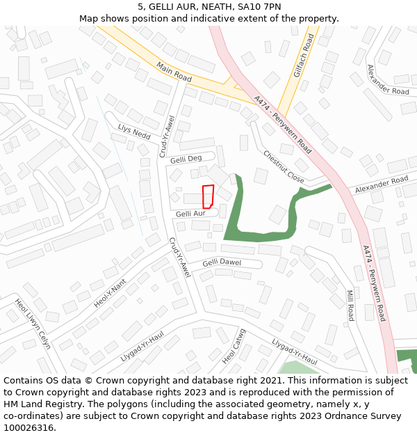 5, GELLI AUR, NEATH, SA10 7PN: Location map and indicative extent of plot