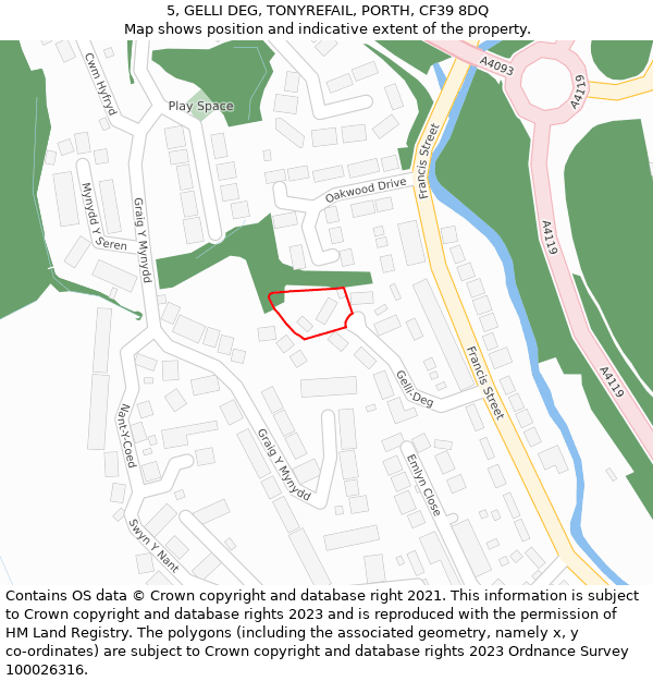5, GELLI DEG, TONYREFAIL, PORTH, CF39 8DQ: Location map and indicative extent of plot
