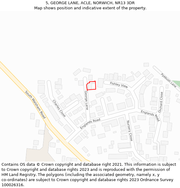 5, GEORGE LANE, ACLE, NORWICH, NR13 3DR: Location map and indicative extent of plot