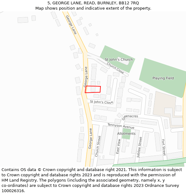 5, GEORGE LANE, READ, BURNLEY, BB12 7RQ: Location map and indicative extent of plot