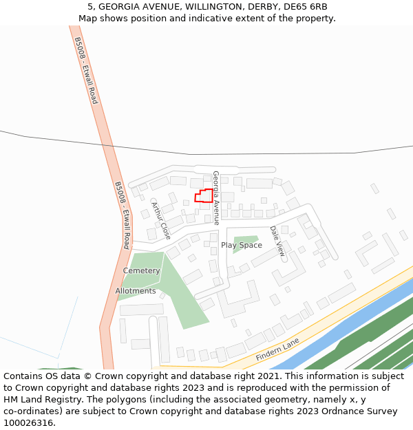 5, GEORGIA AVENUE, WILLINGTON, DERBY, DE65 6RB: Location map and indicative extent of plot