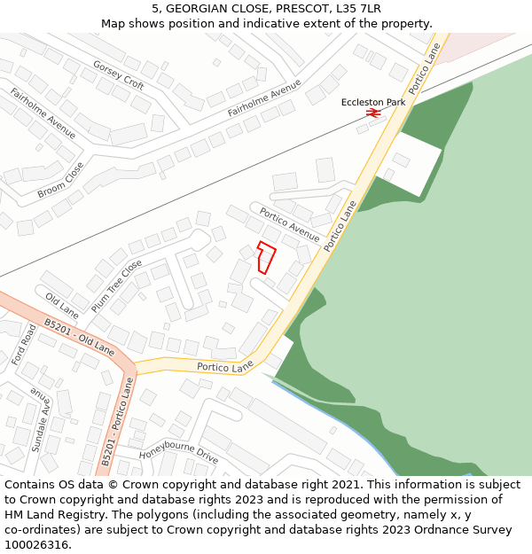 5, GEORGIAN CLOSE, PRESCOT, L35 7LR: Location map and indicative extent of plot