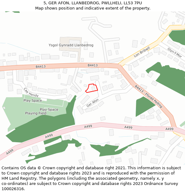 5, GER AFON, LLANBEDROG, PWLLHELI, LL53 7PU: Location map and indicative extent of plot