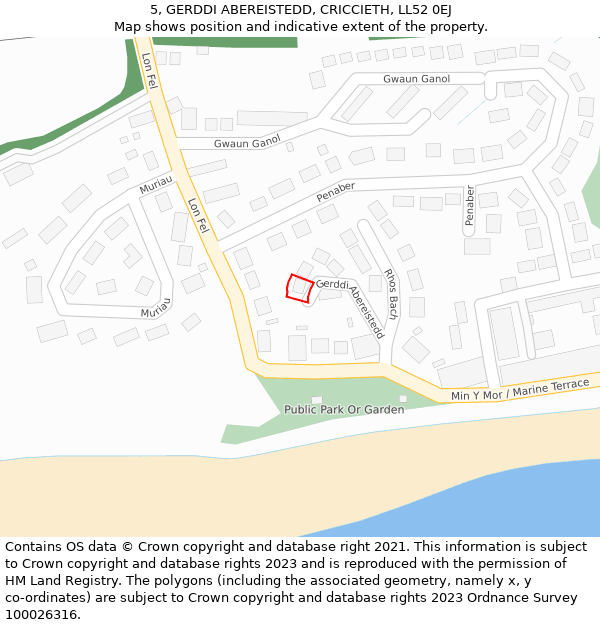 5, GERDDI ABEREISTEDD, CRICCIETH, LL52 0EJ: Location map and indicative extent of plot